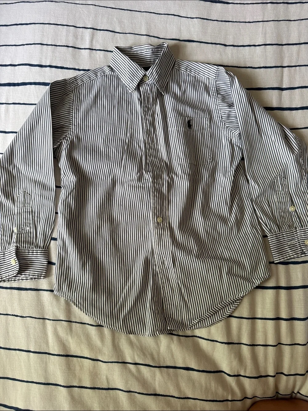 Ralph Lauren Boys Black and White Striped Button-Down Shirt